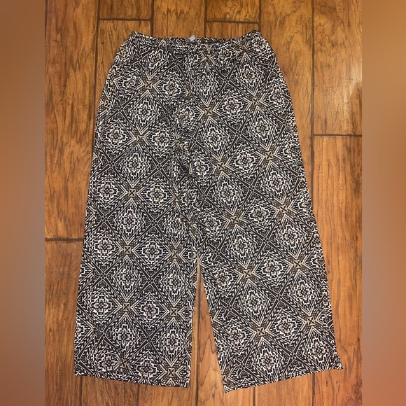 Valerie Stevens Black and White Patterned Wide Leg Pants woman’s large - Picture 1 of 9